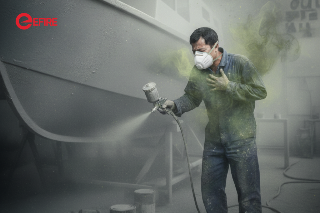 phun sơn epoxy,composite chỉ đeo mỗi khẩu trang